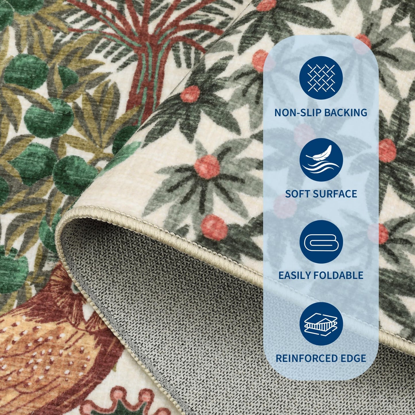 GarveeHome Round Area Rugs 4ft for Kids Room, Beige Jungle Washable Circle Rug Soft Non Slip Forest Animal Print Floor Mat Tiger Carpet Indoor Thin Tent Rug for Bedroom Dining Room Playroom Nursery
