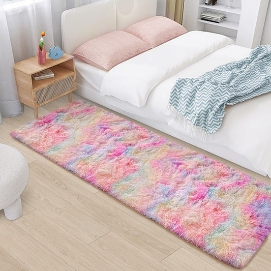 TENNOLA 2x6 Ft Rainbow Rug for Girls Bedroom Colorful Area Rug Unicorn Rugs for Girls Bedroom Kawaii Room Decor Runner Rugs for Living Room Plush Fluffy Rug Non Slip Fuzzy Rugs for Kids Room