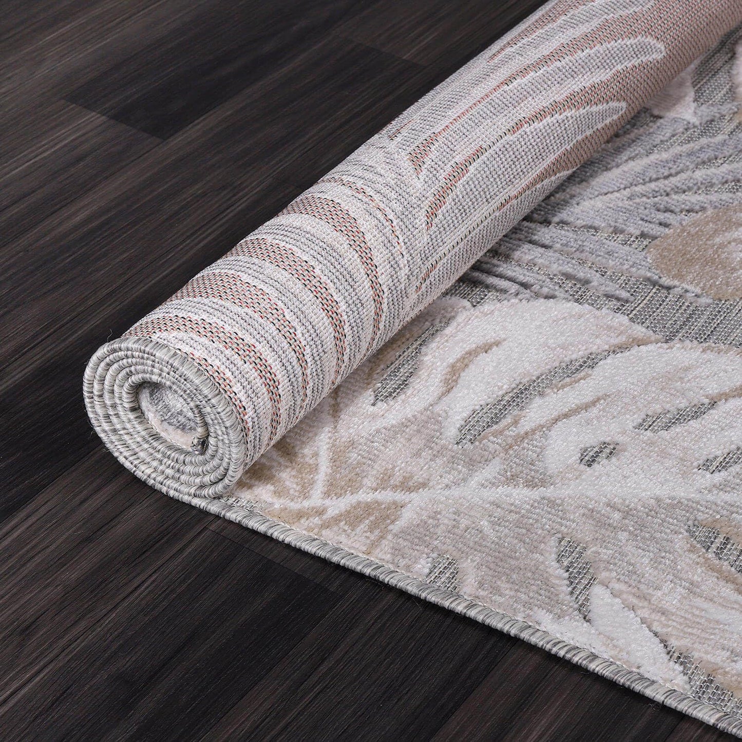 CAMILSON Indoor Outdoor Rug, Beige 5x7 Leaf Tropical Botanical Area Rugs for Indoor and Outdoor patios, Easy-Cleaning Non-Shedding Living Room, Garden and Kitchen Washable Outside Carpet (5 x 7)