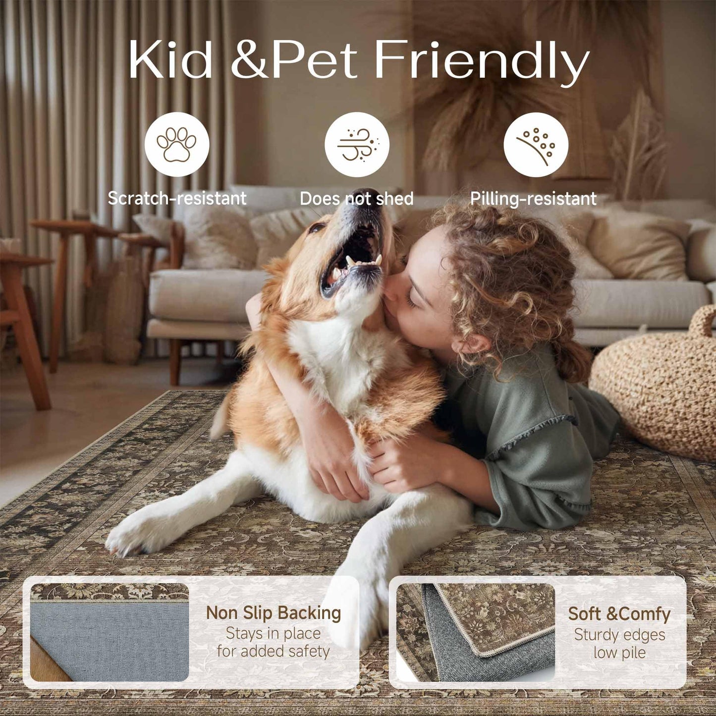 HUGEAR 2x3 Small Rug Machine Washable Area Rug Brown Entryway Rugs Entrance Door Mat Indoor Accent Rugs Floral Low Pile Carpet Distressed Throw Rug Kitchen Bedroom Office Non Slip