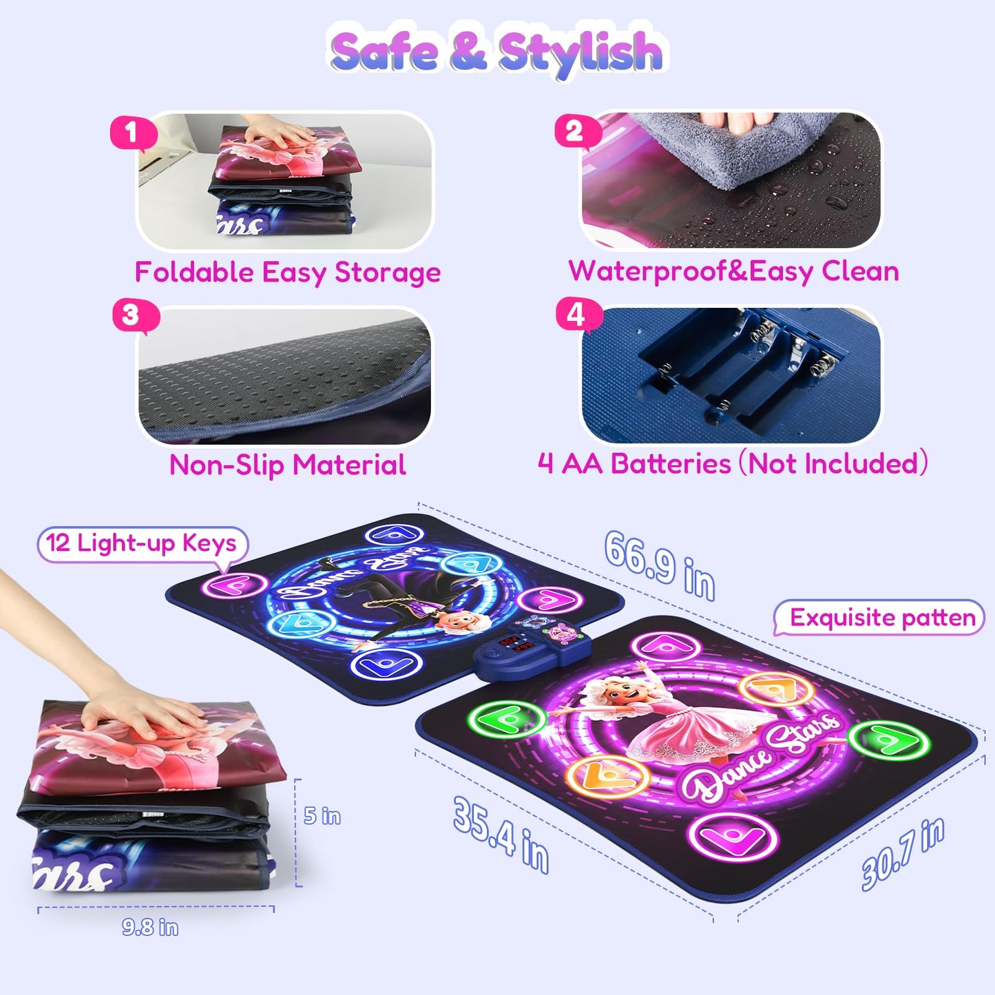 TooLion Double Dance Mat for Kids 3-12 - Dance Pad with Light-Up 12 Buttons,5 Game Modes,Touch-Sensitive & Built-in Music & Adjustable Volume,Christmas Birthday Gift for Boys Girls