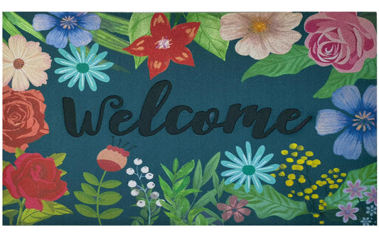 CHICHIC Welcome Door Mat 17x 30 Inch Front Door Mat Outdoors for Home Entrance Outdoors Mat for Outside Entry Way Doormat Entry Rugs, Heavy Duty Non Slip Rubber Back Low Profile, Colorful Flower