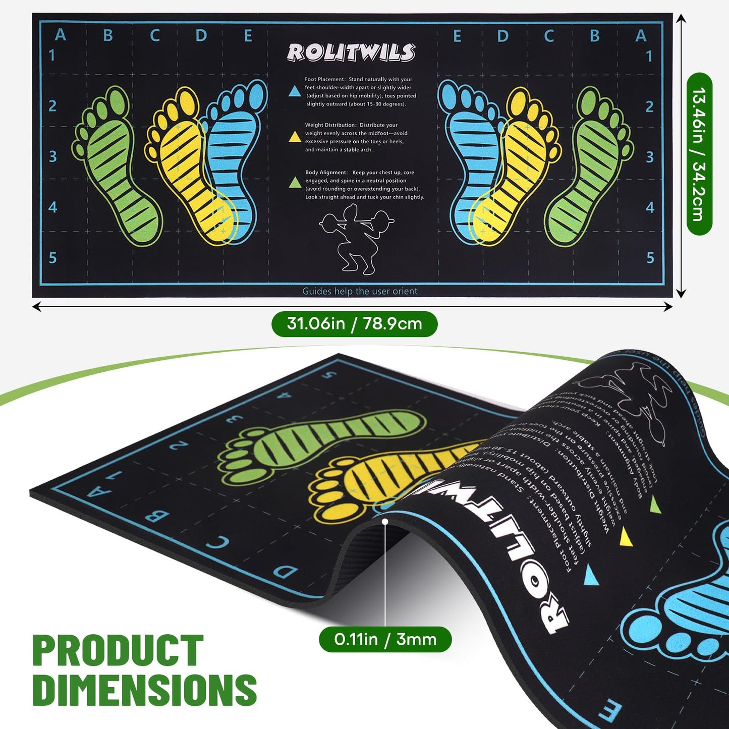 31.5'' X 13.8'' Anti-Slip Squat Mat with Foot Position Guides, Professional-Grade Exercise Mat Perfect for Squats, Leg Training and Lunges, Enhancing Muscle Activation, Versatility and Safety for Home Fitness Enthusiasts