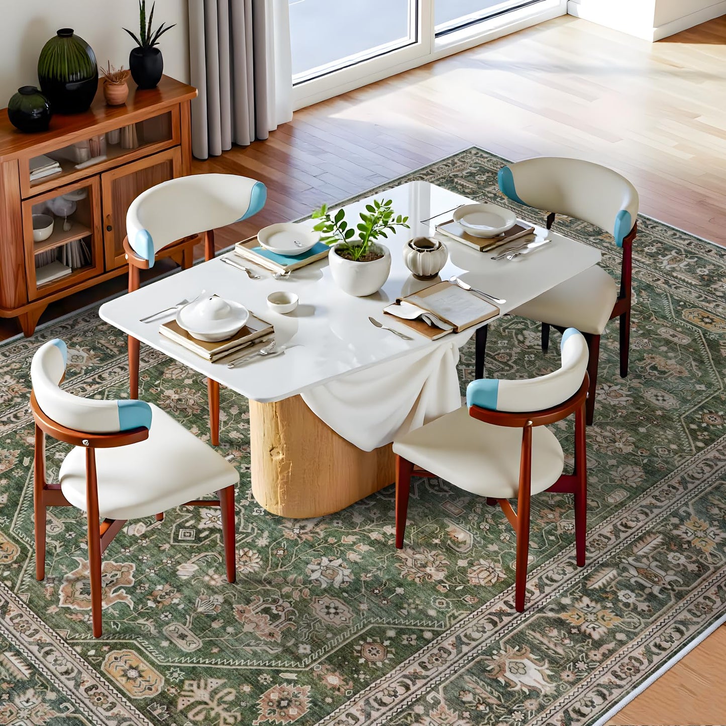 10x14 Rug Living Room: Extra Large Washable Area Rugs Super Soft Distressed Oriental Rugs with Non Slip Backing Farmhouse Rug Low Pile Thin Stain Resistant Indoor Carpet 10x14 Green/Multi