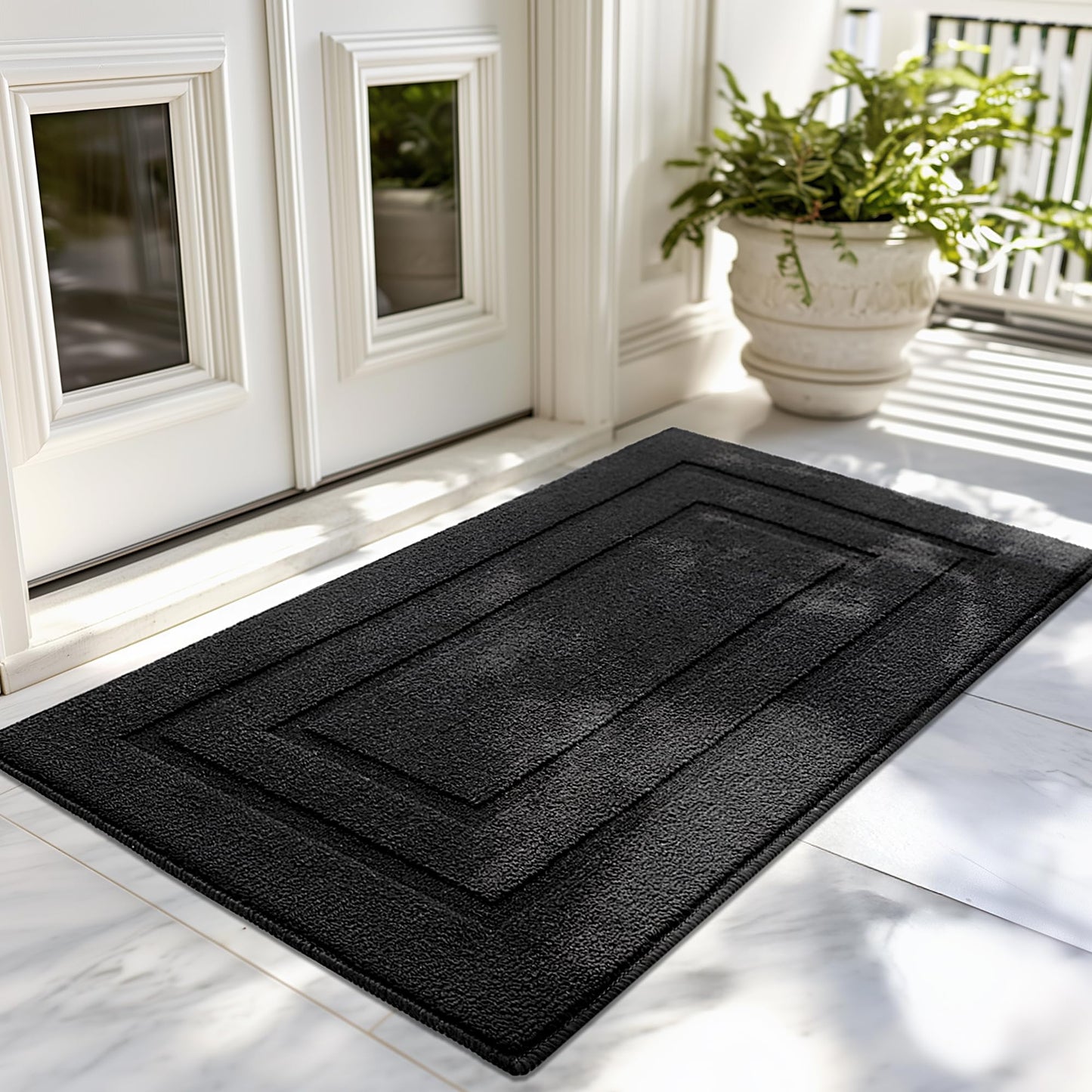 GRANNY SAYS Front Door Mat Outside Entrance, Welcome Matt Non-Slip, Outdoor Door Mats for Entryway, Long Front Porch Mat Low Profile Resist Dirt Easy to Clean, 47"x32", Black