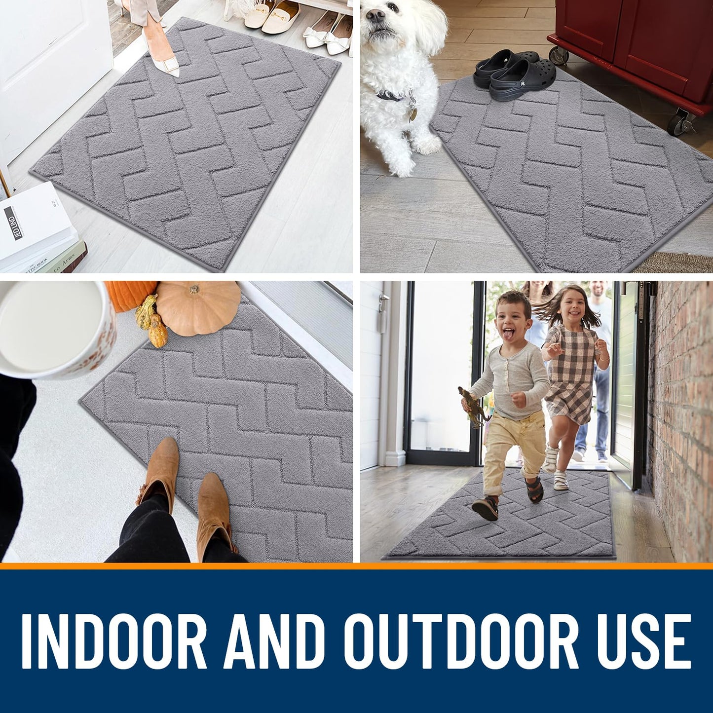 OLANLY Indoor Door Mat, 36x24, Dirt Resistant and Absorbent, Sturdy Non-Slip Rubber Backing, Easy to Clean, Washable Low-Profile Doormat for Entryway, Slate Gray
