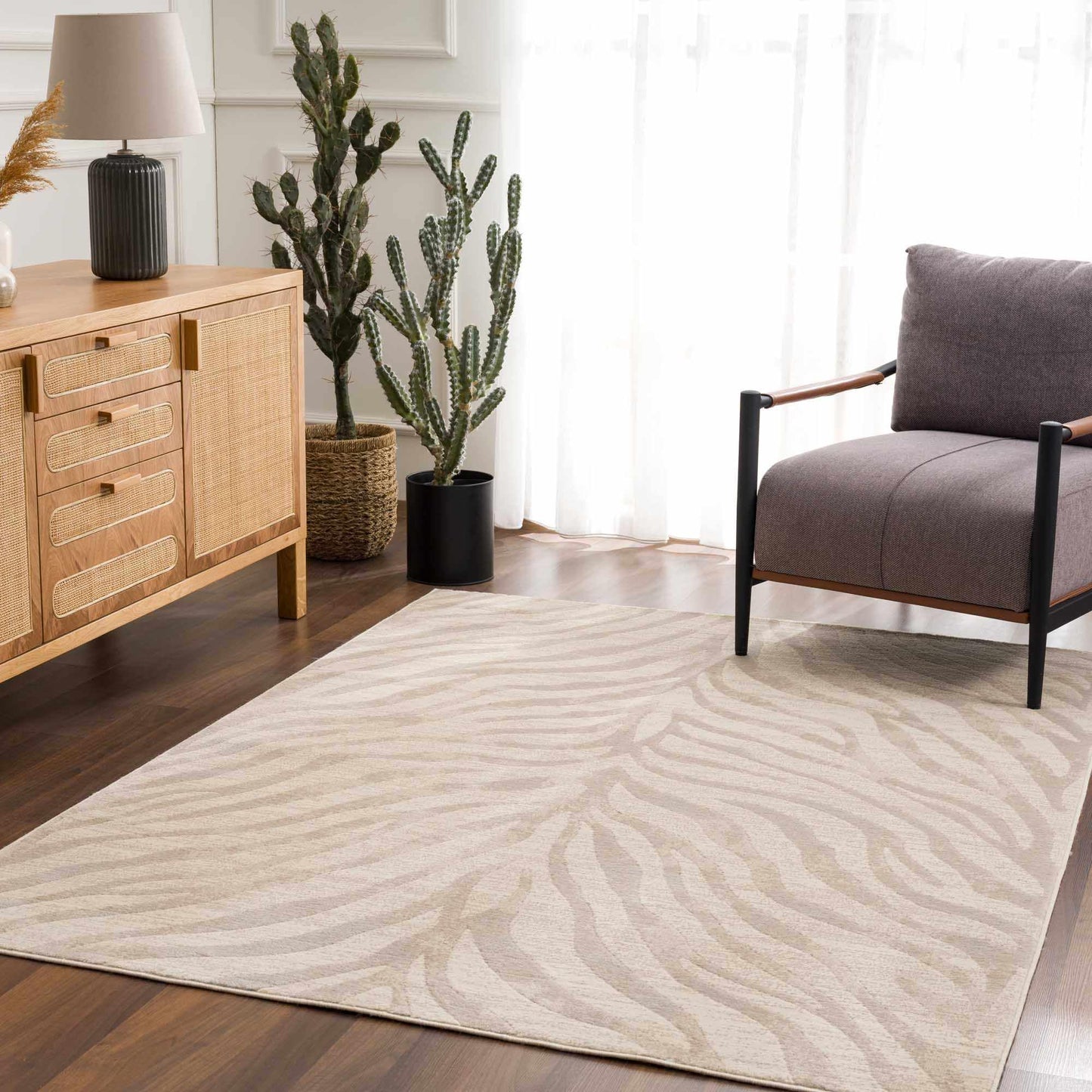 BoutiqueRugs Beige Zebra Contemporary 4x6 Area Rug Light Gray Taupe Animal Print Living Room Bedroom Dining Room Home Office Apartment 3'11" x 5'7" Stain Resistant Non-Shedding Pet Friendly