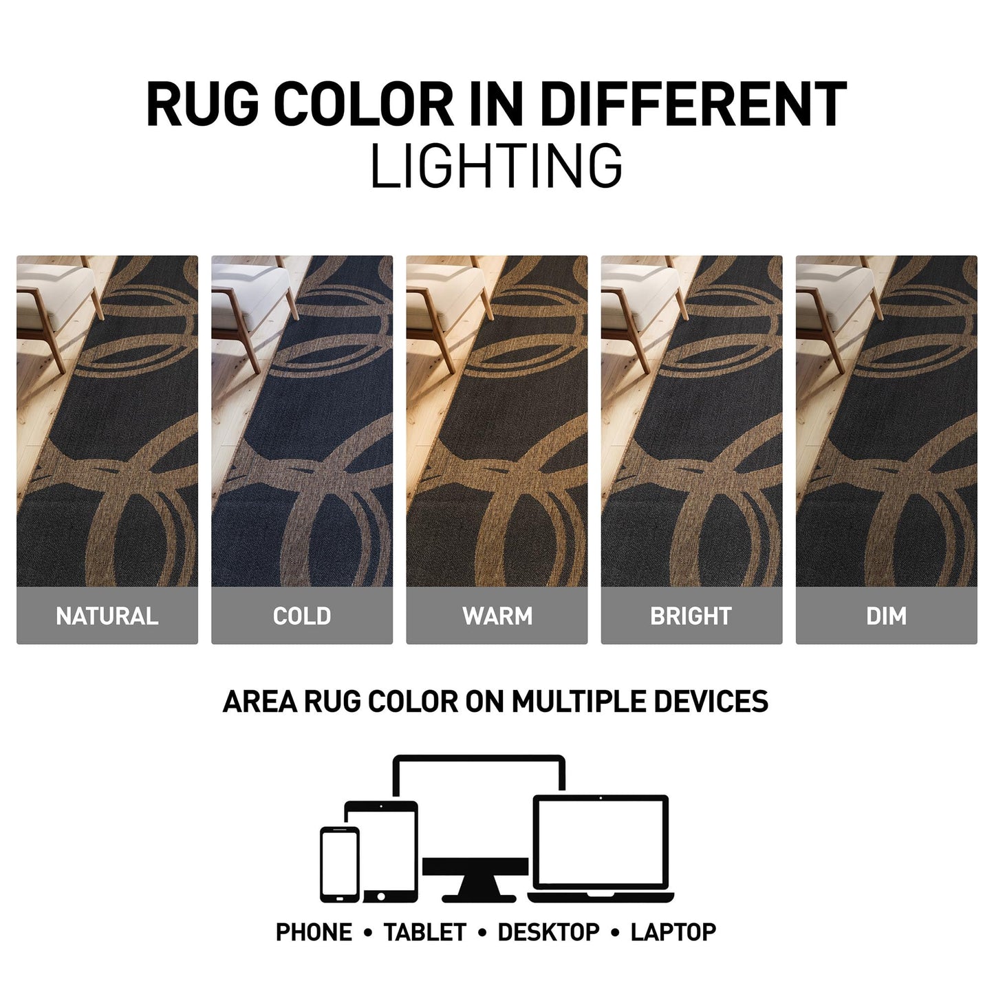 Rugshop Abstract Indoor Outdoor Flat Woven Runner Rug,Natural Jute-Style,Easy-Care Patio Rug for Backyard Porch Deck Balcony, 2'3" x 6' Dark Gray/Natural