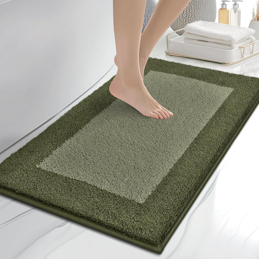 anllugs Bathroom Rugs 20" x 30", Non-Slip Extra Soft Absorbent Bath Rugs, Machine Washable Quick Dry Bath Mats for Bathroom Floor, Shower, Bathtub and Sink, Olive Green & Green