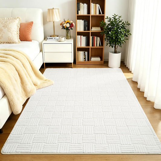 Flagover 3x5 White Washable Shag Area Rug for Girls Bedroom, Modern Geometric Non Slip Living Room Rugs, Soft Carpet for Kids Room, Dorm, Office, Bedside, Entryway and Home Decor