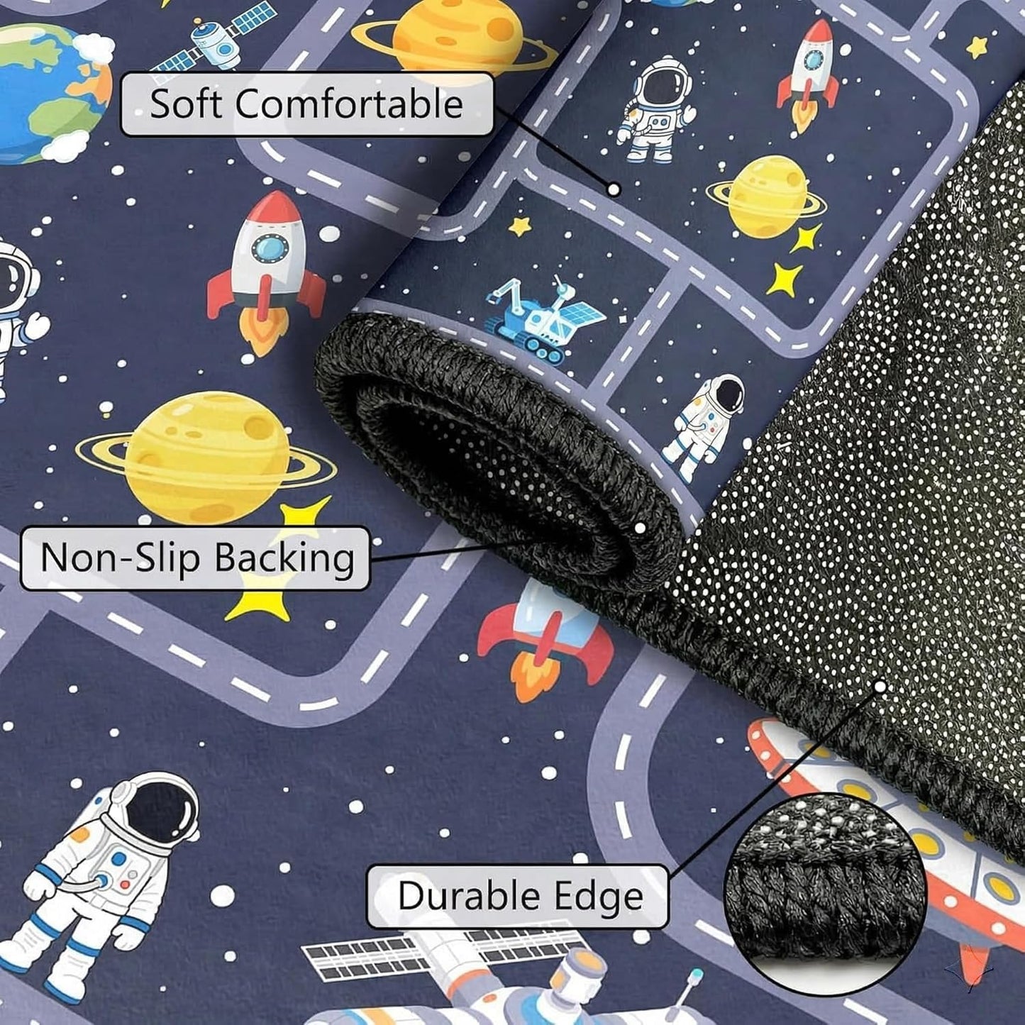 FTBNIQWRHN Outer Space Rug for Boys Room 2.5x4 Feet, Non-Slip Kids Rug with Roads and Tracks, Solar System Planet Play Mat, Galaxy Area Rugs for Bedroom, Playroom, Educational Floor Carpet