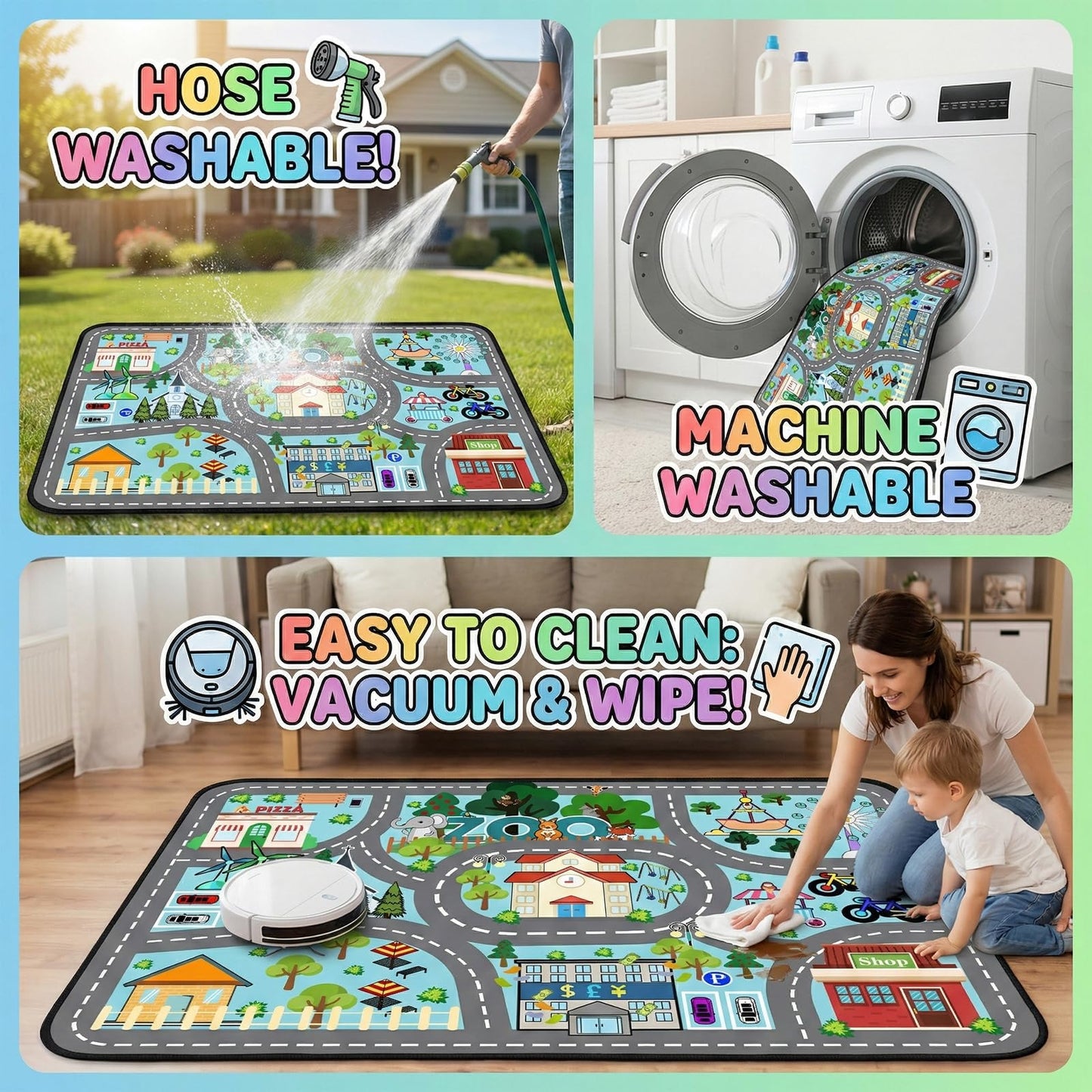 Car Rug Play Mat - Road Rug for Kids Boys Room, Fun Race Track Traffic Road Carpet for Boys Playmat Educational Learn, Car Carpet for Kids Room Decor Playmat Bedroom Playroom, 2.5x4 Feet