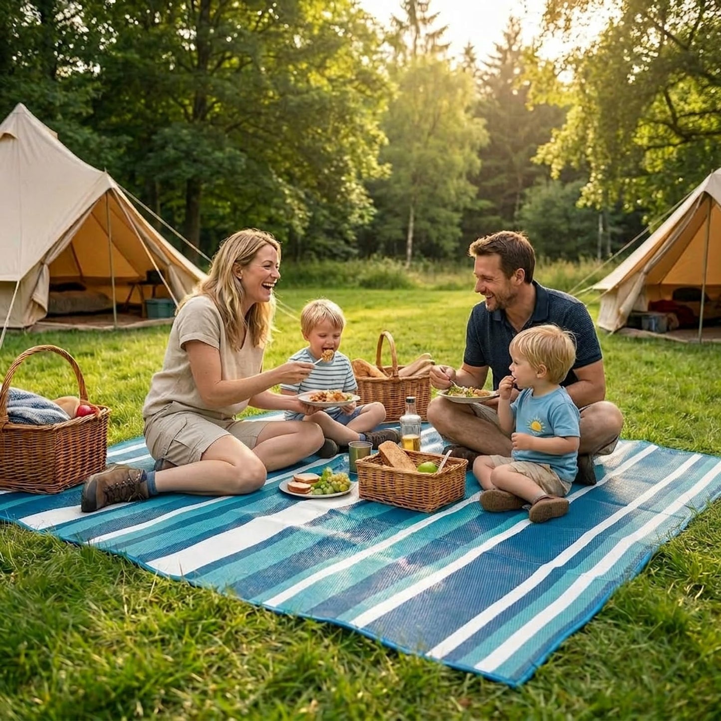 LANVIA Outdoor Rug Camping Essentials - 4x6 FT Outdoor Plastic Straw Rug for Patio Clearance, Waterproof RV Essentials Outside Area Rug for Deck Garden, Backyard Patio Furniture Set, Blue White