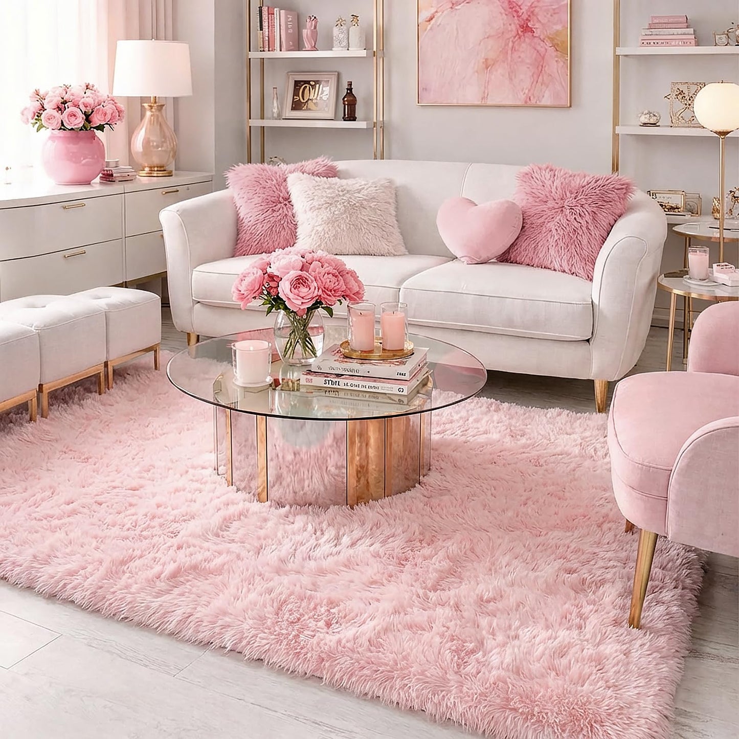 Light Pink Area Rugs for Bedroom Girls, Living Room Decor, Fluffy Fuzzy Plush Shag Rug 4x6 for Kids Room, Soft Cute Aesthetic Floor Fur Carpet for Baby, Toddler, Teen, Nursery, Preppy Dorm, Playroom