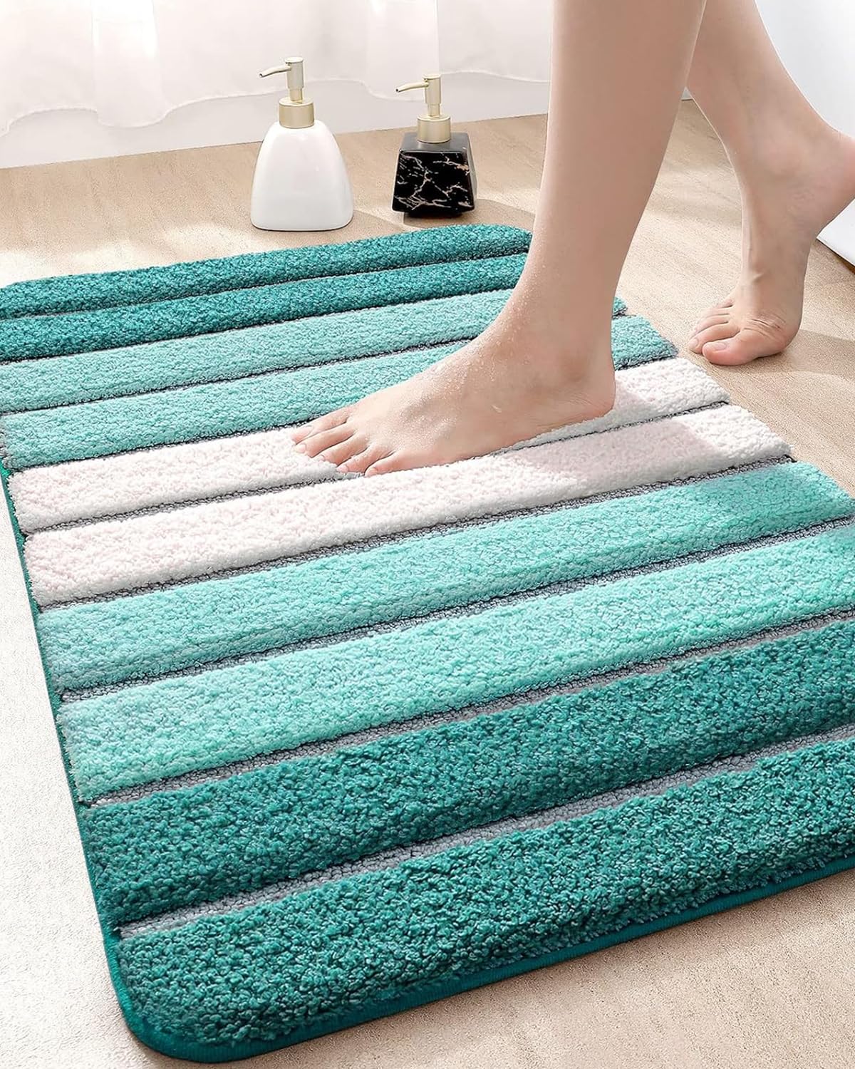 DEXI Bath Mats for Bathroom, 24x36 Absorbent Microfiber Bath Mat Quick Dry, Washable Bathroom Rugs with Non Slip Backing for Shower Floor, Sink, Tub, Turquoise