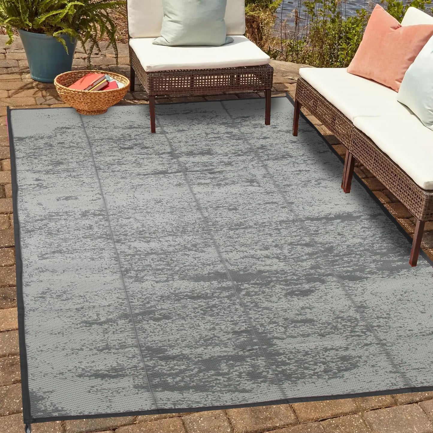 8'x 10' Outdoor Rug,Waterproof Reversible Patio Rugs,8x10 ft Plastic Straw Outdoor Carpet Foldable Plastic Camping Mat for Outside RV, Patio,Picnic,Camper,Balcony,Porch(Deep Gray)