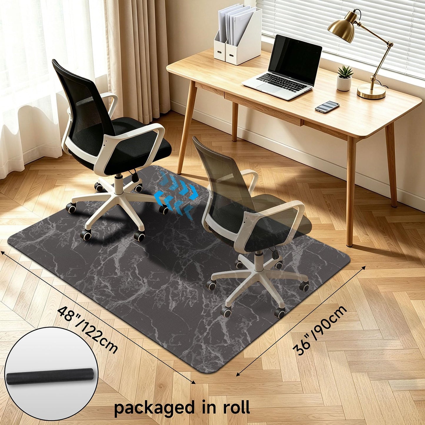 Vaukki Office Chair Mat for Hardwood, 36" x 48" Computer Chair Mat for Rolling Chairs, PVC Plastic Desk Office Floor Rug, Non Slip Heavy Duty Marble Desk Floor Protector for Office, Coffee