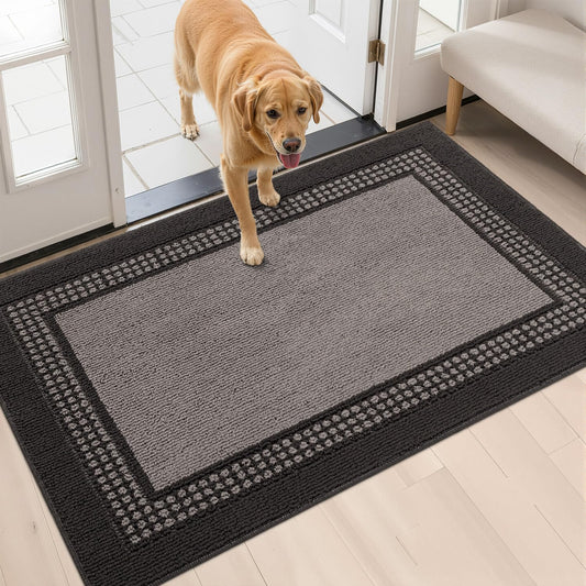 hicorfe Dirt Trapper Door Mat 32"x48",Non-Slip Backing Front Back Indoor Doormat,Washable Welcome Inside Entrance Mat,Low Profile Stain Resistant Absorbent Floor Mats for Entryway,Grey