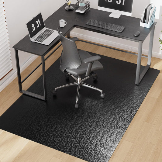 Mymeely Office Chair Mat for Hardwood Floor, 60"x75" Large Black PVC Computer Desk Chair Mat with Unique Pattern for Gaming, Anti-Slip Floor Protector for Home Office, Rolling Chair