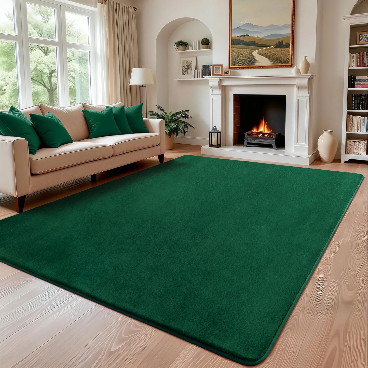 Andecor Shag Living Room Area Rug, 6x9 Green Washable Fuzzy Bedroom Rugs, Soft Fluffy Indoor Carpets for Dorm Boys Girls Kids Room Nursery Home Decorations
