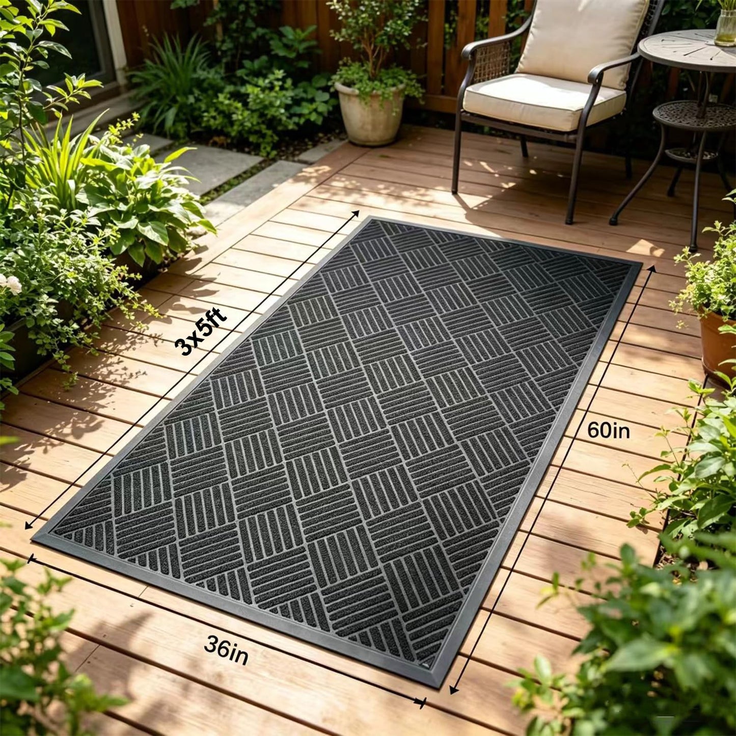 HEAUIK 3'x5' Commercial Floor Mat for Front Door Entryway,Indoor Outdoor Mats Doormat,Heavy Duty Mat for Home&High-Traffic Areas,Low Profile Large Industrial Grade Mats,Non-Slip Backing,Diamond Black