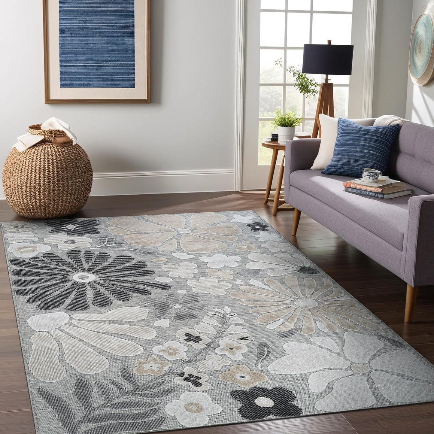 Beverly Rug Outdoor Rug 5x7 Modern Floral Tropical Area Rugs for Outdoor and Indoor Patio Easy to Clean Non Shedding Living Room Porch Garden Washable Outside Carpet (5 x 7 Beige)