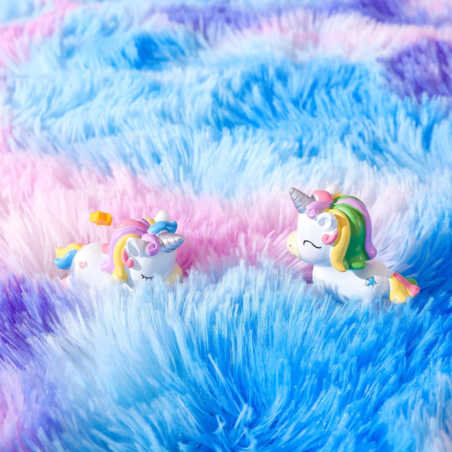 Foxmas Large Area Rugs for Living Room Bedroom 6x9 Feet, Fluffy Kids Room Plush Shaggy Nursery Rug Furry Throw Carpets for Boys Girls, College Dorm Fuzzy Rugs Home Decorate Rug, Rainbow Blue