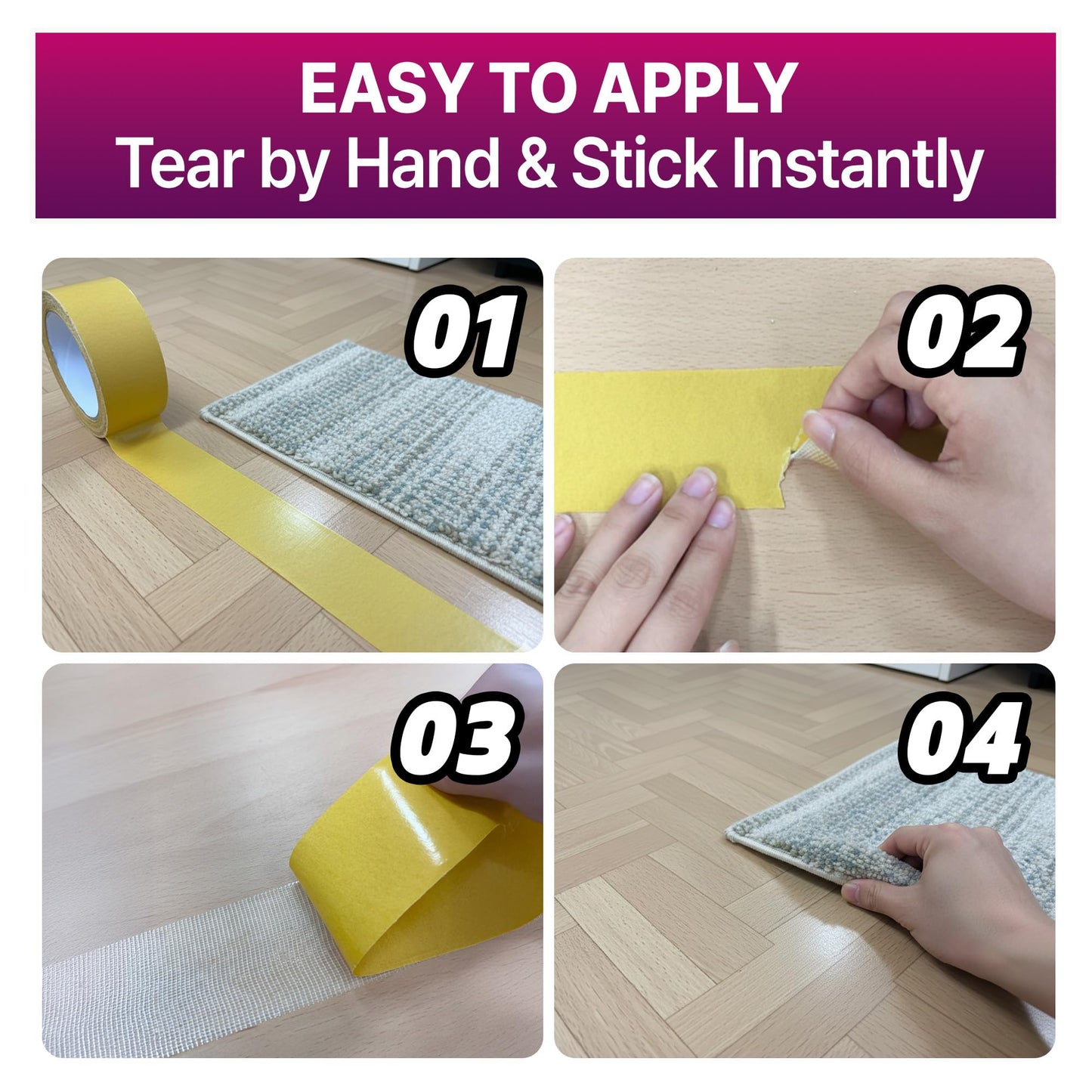 HASHI Double Sided Stair Tread Tape (2" x 20 Yards), Heavy Duty Non Slip Rug Gripper for Carpet & Runners, Safe for Hardwood Floors