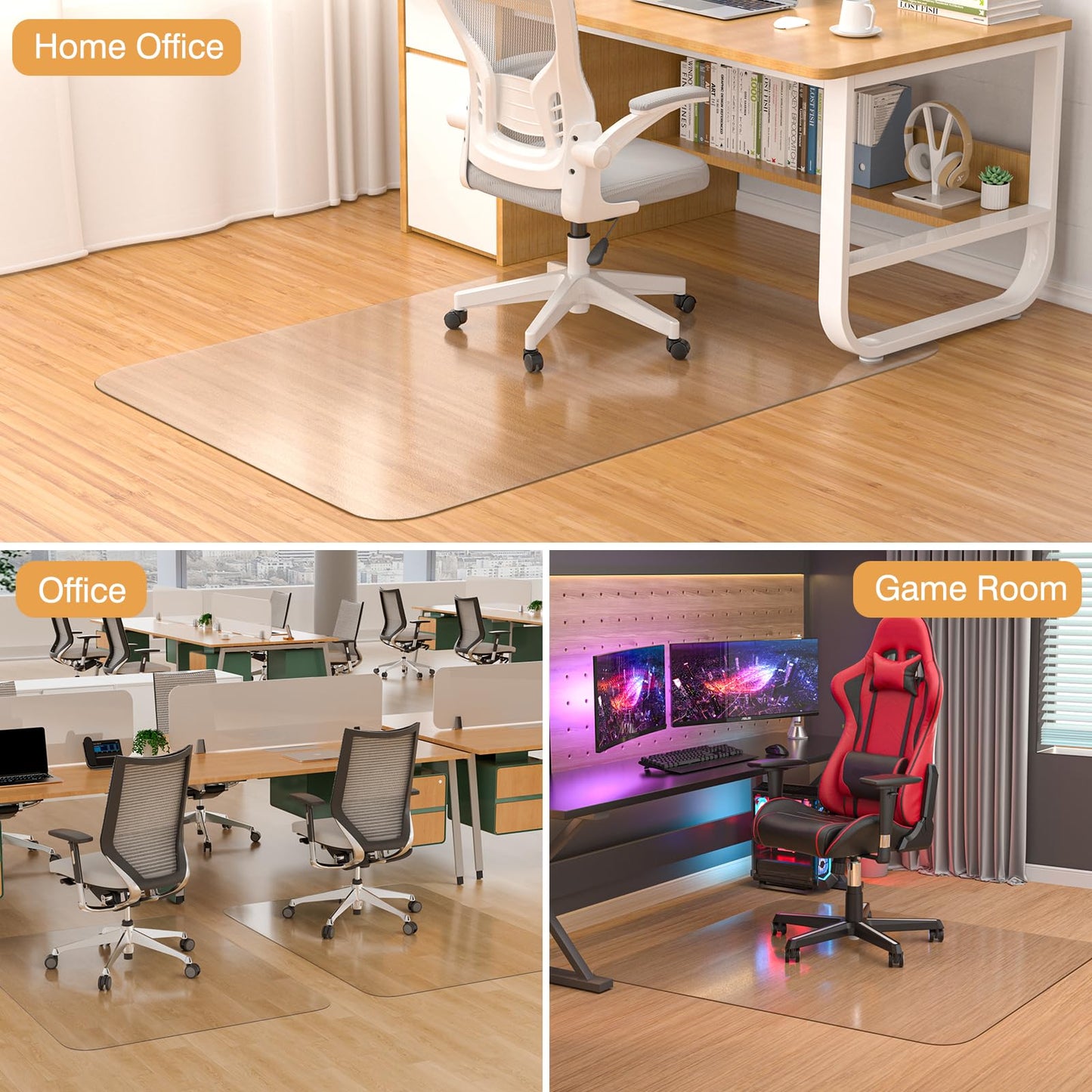 Office Chair Mat for Hardwood Floor, 36" x 48" Clear Plastic Desk Floor Protector, Heavy Duty Non-Slip Chair Mat for Rolling or Gaming Chairs, Durable Computer Mat for Home Office