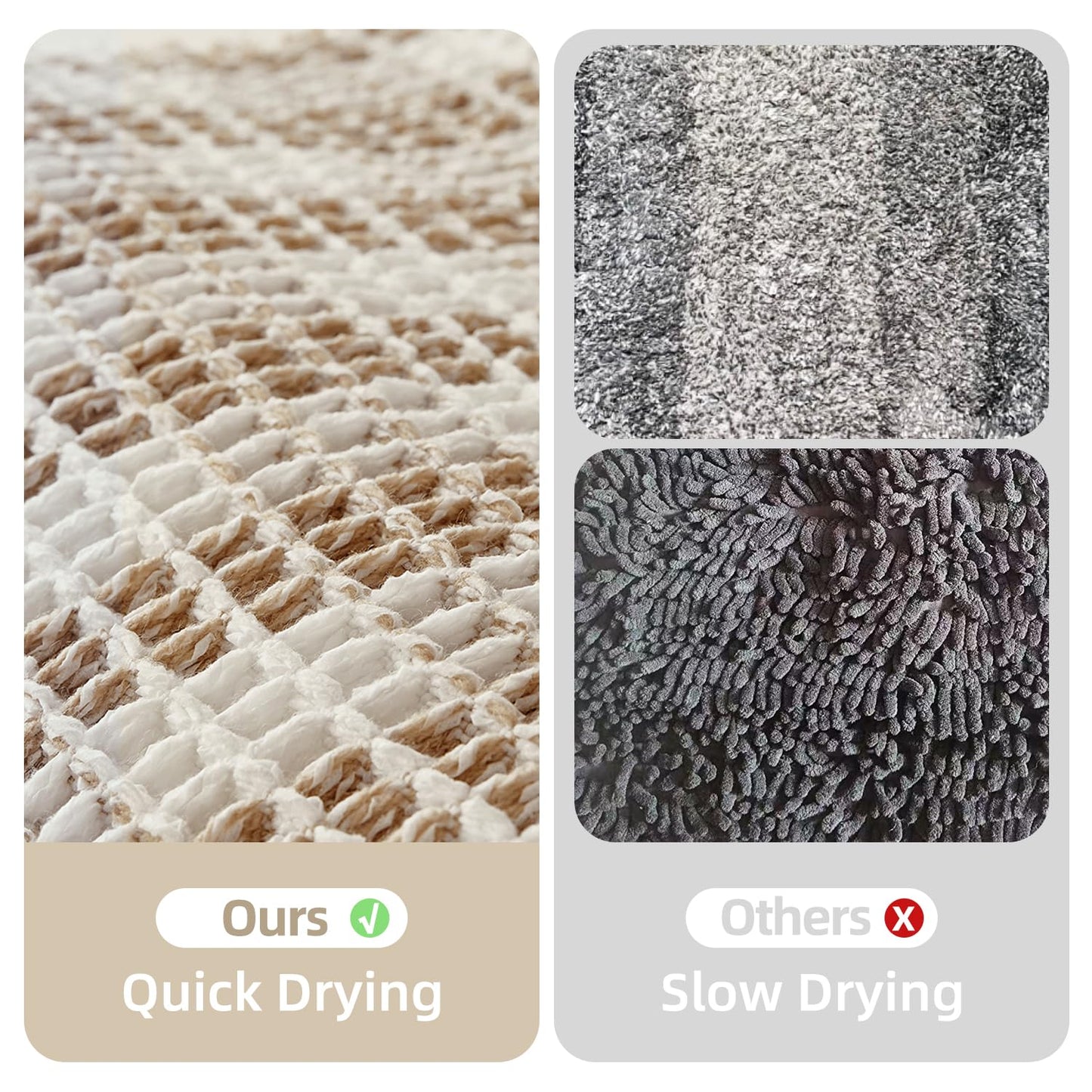 TYUU Waffle Bath Mat, Boho Bathroom Rugs Non Slip Washable Absorbent Checkered Bathroom Mat Quick Dry Farmhouse Bathroom Decor, 24"x16" Khaki and White