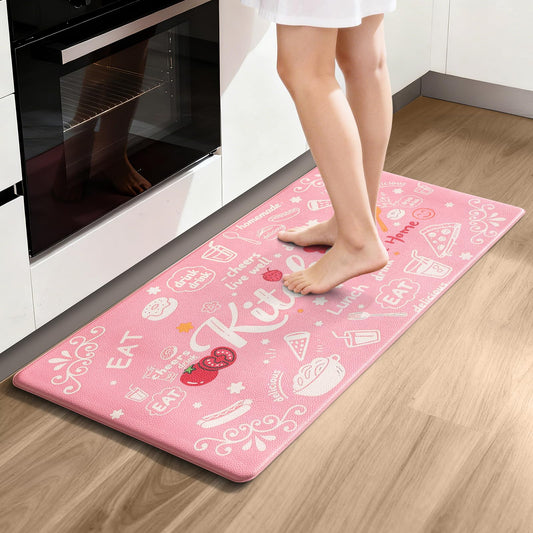 JSVSLTD Kitchen Rugs 17"x30" Cushioned Anti-Fatigue Rugs with Rubber Backing, Thick Comfort Floor Mats for Kitchen, Entryway, Laundry Room, Hallway, Pink