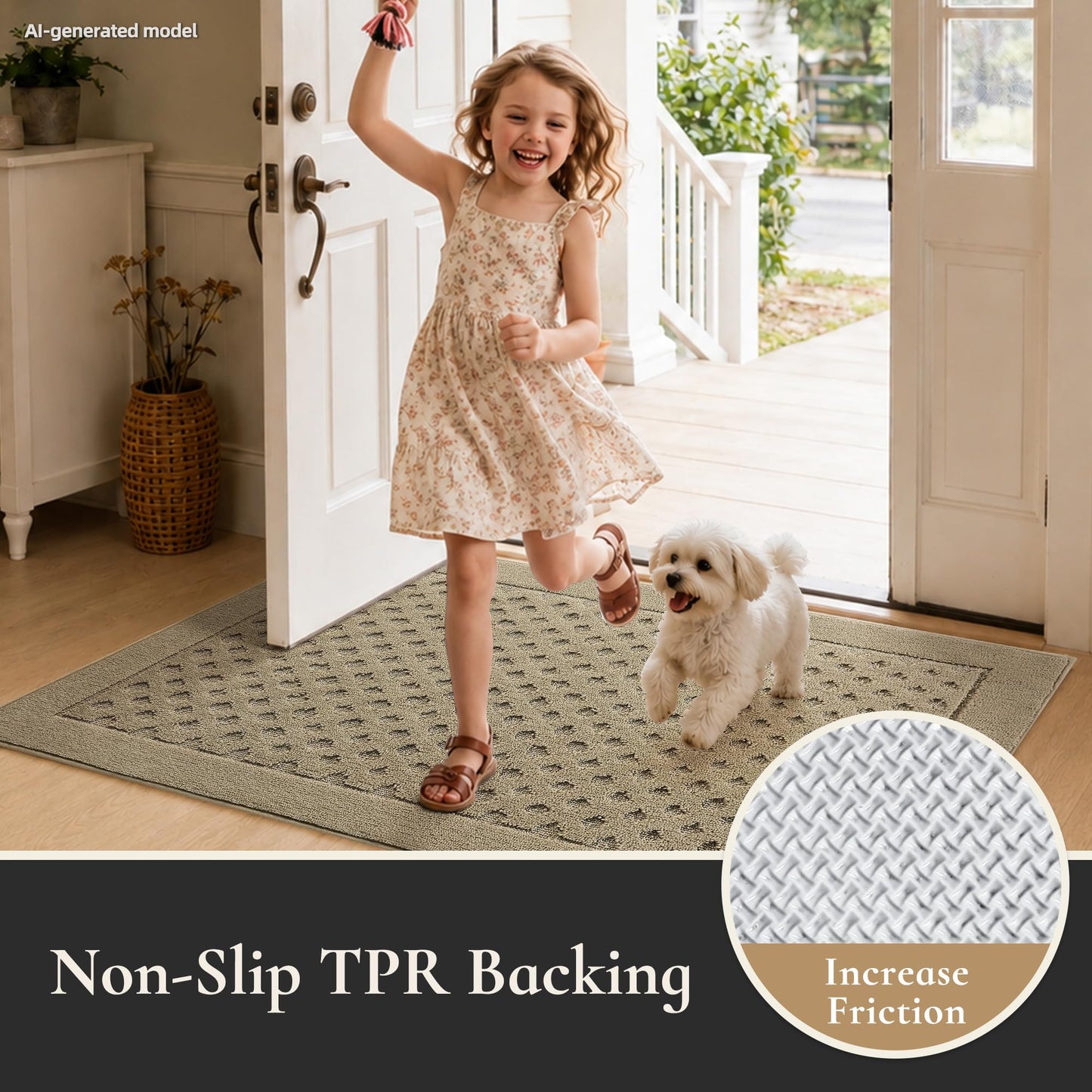 MatMaven Dirt Trapper Door Mat 20"x 32", Non-Slip Washable Doormat Entryway Rugs, Dirt Resistant and Absorbent Welcome Mat, Low Profile Floor Mats for Front Back and Entrance, Beige