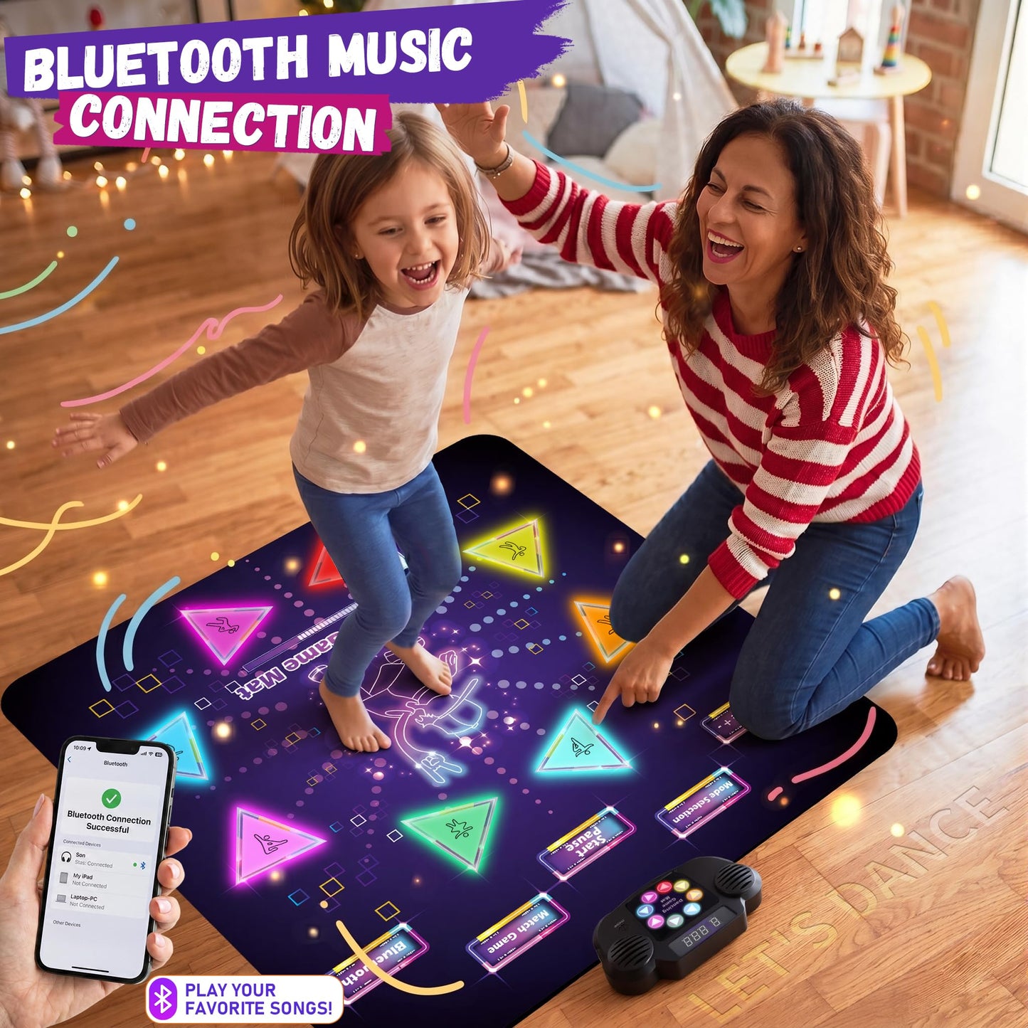YESHIN Light-Up Dance Mat for Kids, Upgraded Extra Large Dance Pad with Bluetooth & 6 Game Modes, Rechargeable Musical Dancing Mat, Non-Slip Waterproof Toy with 8 Buttons for Boys & Girls Ages 3-12
