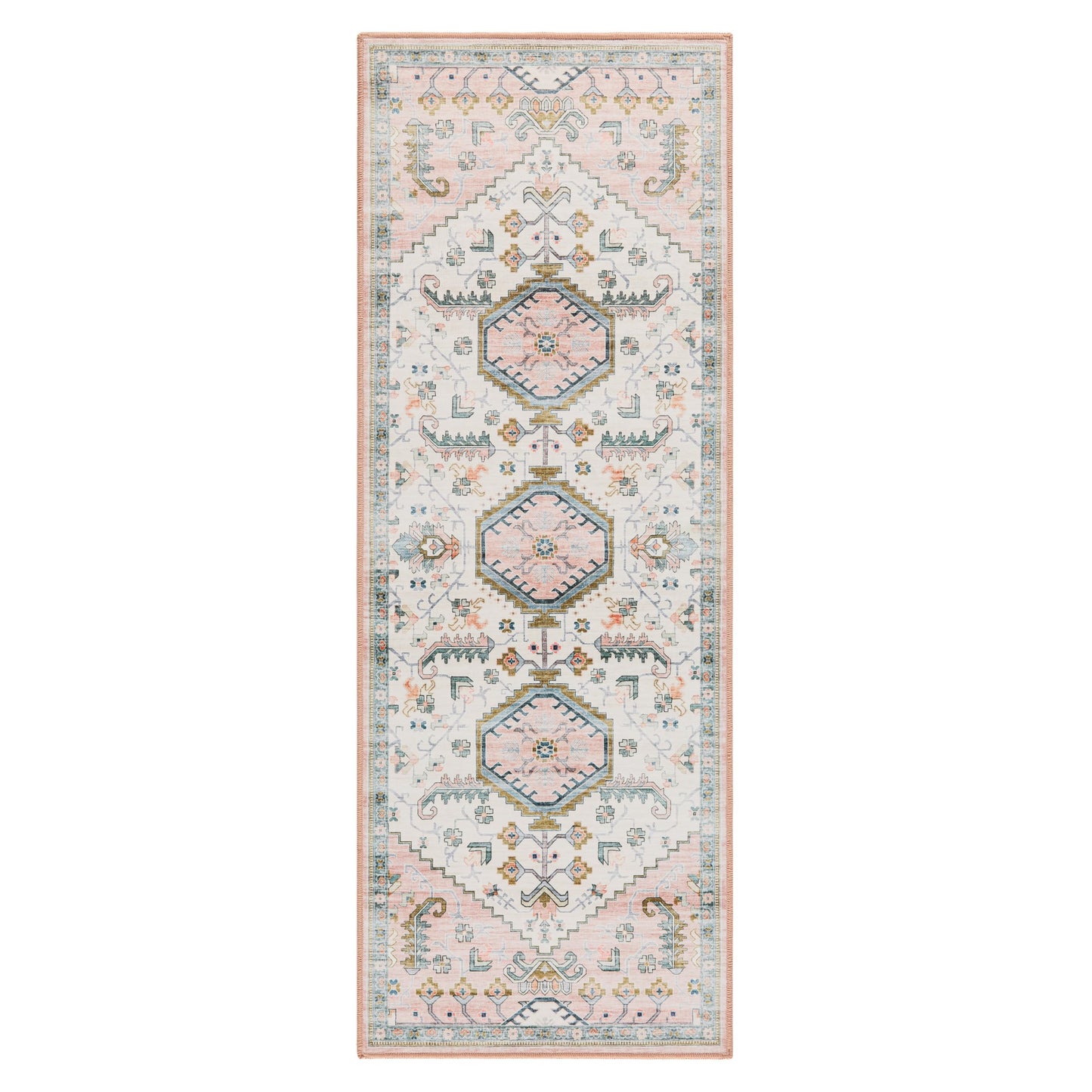 EVERWASH Haven Modern Medallion Machine Washable Area Rug with Airflo Technology for Easy Clean, Ultra-Soft Non-Slip Rug with Built-in Pad, Pet, Family & Allergy Friendly Rug, Blush, 2'6"x7'