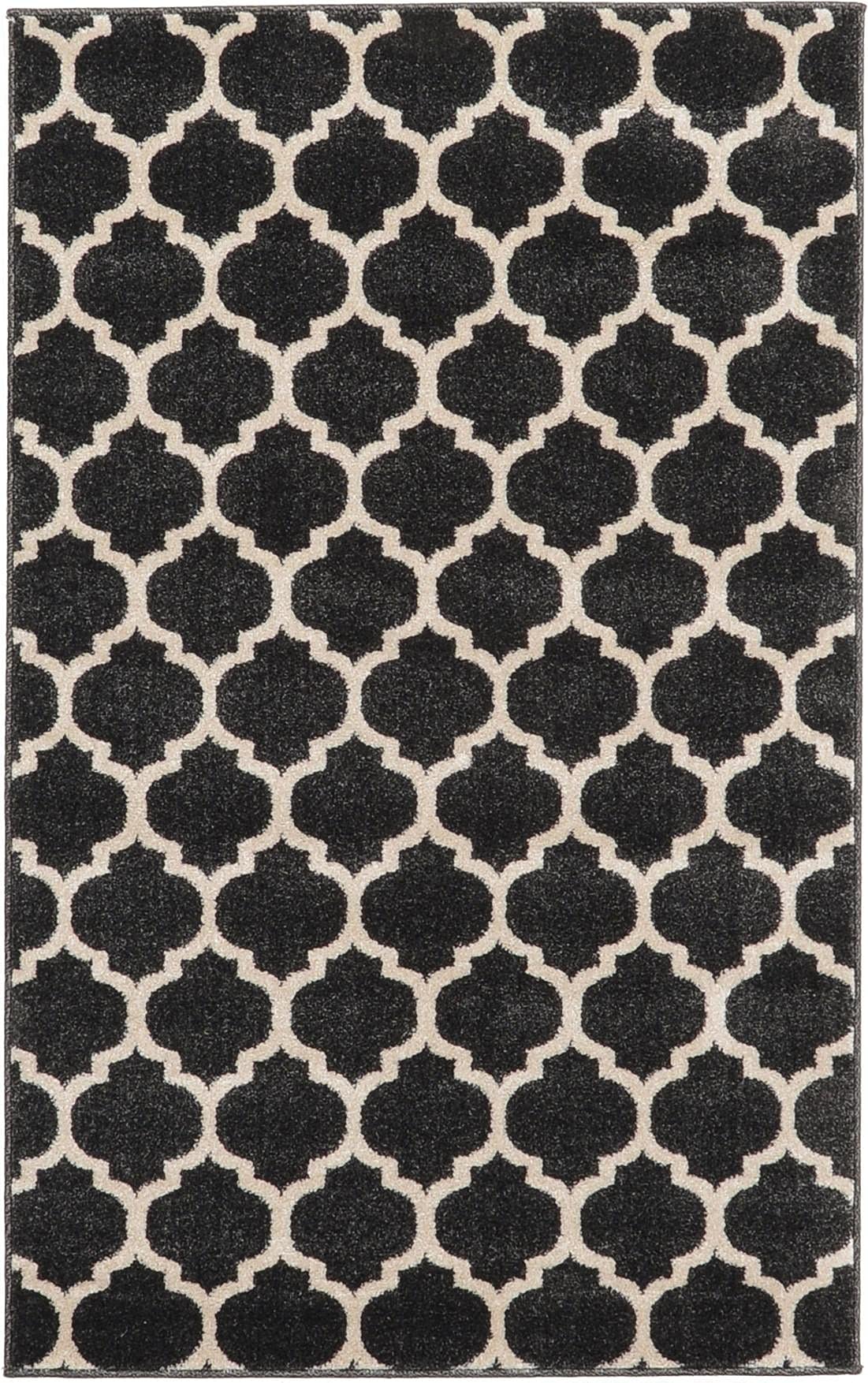 Rugs.com Lattice Collection Rug – 3' x 5' Black Medium Rug Perfect for Entryways, Kitchens, Breakfast Nooks, Accent Pieces