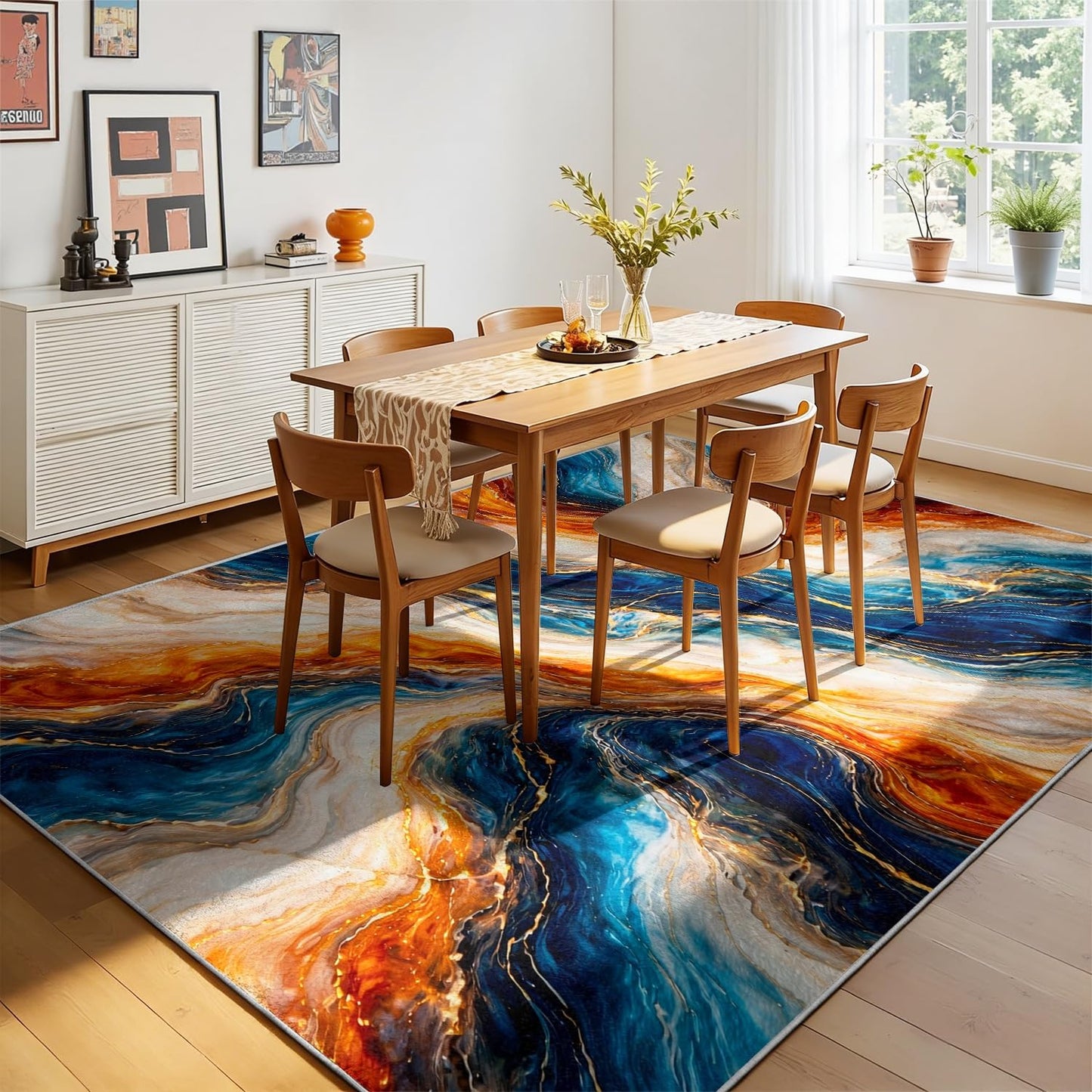 Abstract Marble Area Rug, 4x5ft, Natural Irregular Colorful Wave Swirl Fluid Art Marble Texture Accent Rug, Cozy Reduce Noise Modern Luxury Large Carpet for Living Room Entryway
