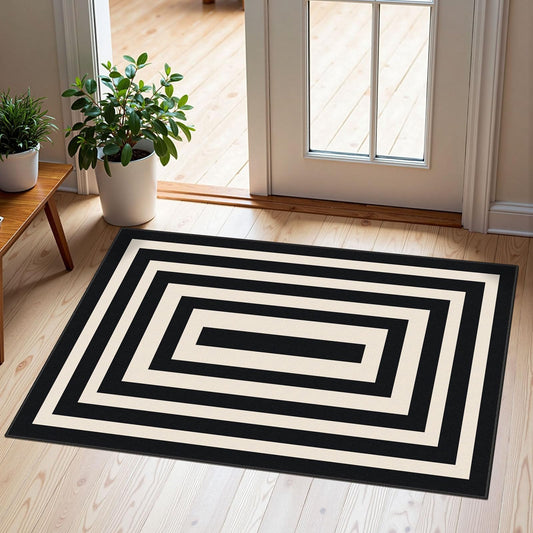 Othilic Front Door Mat Outside Entrance - 2x3 Modern Non-Slip Washable Doormat Indoor Outdoor Entrance Black White Geometric Striped Rug Small Throw Rugs for Entryway Bedroom Kitchen Front Porch Decor