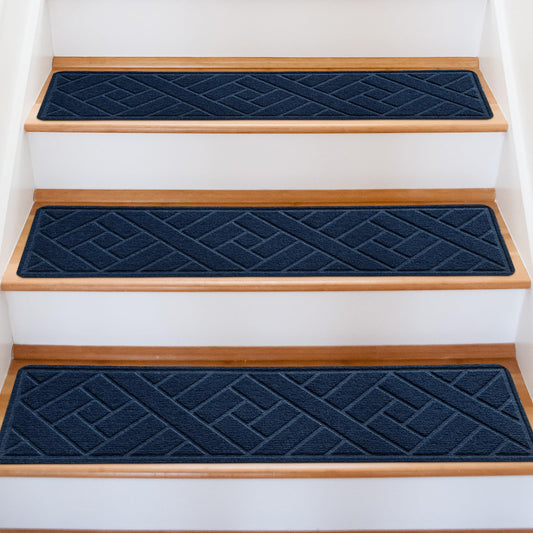 OXKVPVF Non-Slip Carpet Stair Treads for Indoor Wooden Steps, Made of Polyester and Reusable Adhesive, Suitable for Kids Elders and Pets of 15 Pack 8 "X 30" （Navy Lines）