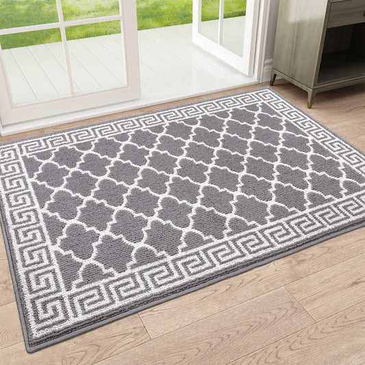 Pauwer Door Mat Indoor Entrance 32"x48" Absorbent Dirt Trapper Welcome Mats for Front Door Washable Entryway Rugs Ultra Thin Doormat Non Slip Runner Rugs for Hallway Kitchen Laundry Room, Grey