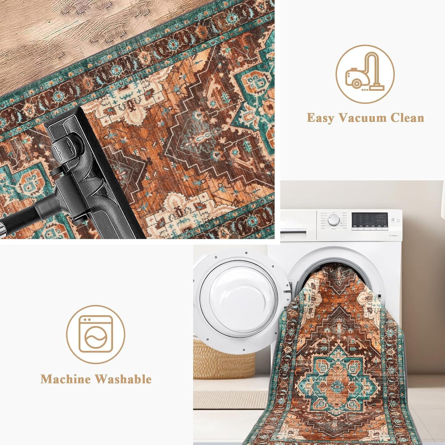 Pauwer Farmhouse Vintage Medallion Area Rug - 2x10, Soft Washable Kitchen Rug, Non Slip Floor Runner for Entryway, Laundry