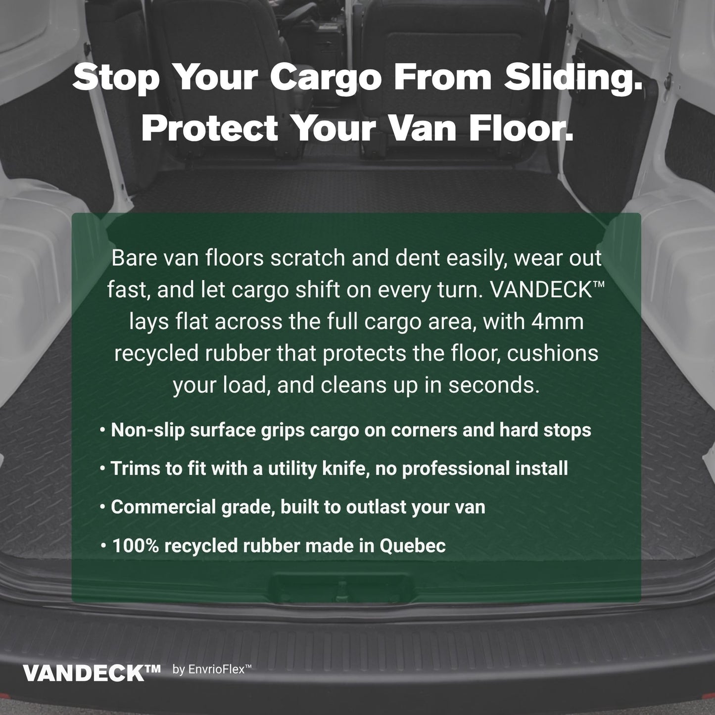 EnviroFlex VanDeck Universal Fit Cargo Van Floor Liners - 1/8" x 60" W x 123" L Coin top - Heavy Duty, Cut to Fit Rubber Floors, Protect Floors
