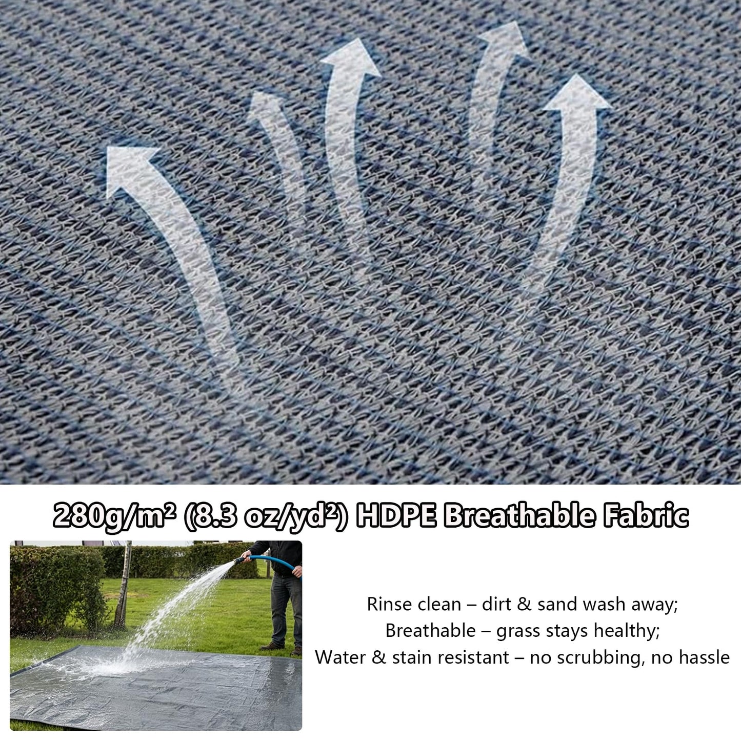 POYEE 9x6ft RV Outdoor Rug Camping Mat Awning Carpet Blue Gray