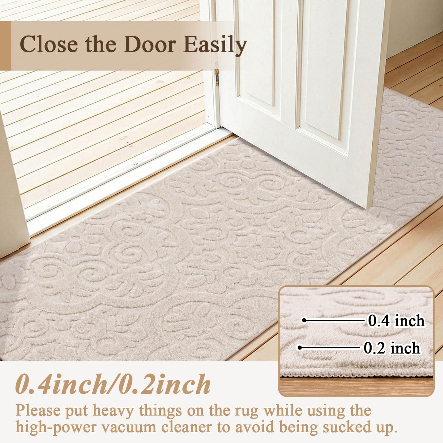 U'Artlines 2x6ft Hallway Runner Rug, Non Slip Washable Kitchen Rugs, Neutral Beige Modern High-Low Pile Rug Soft Cozy Floor Carpet Runners for Hallways Entryway Laundry Room Kitchen Bathroom