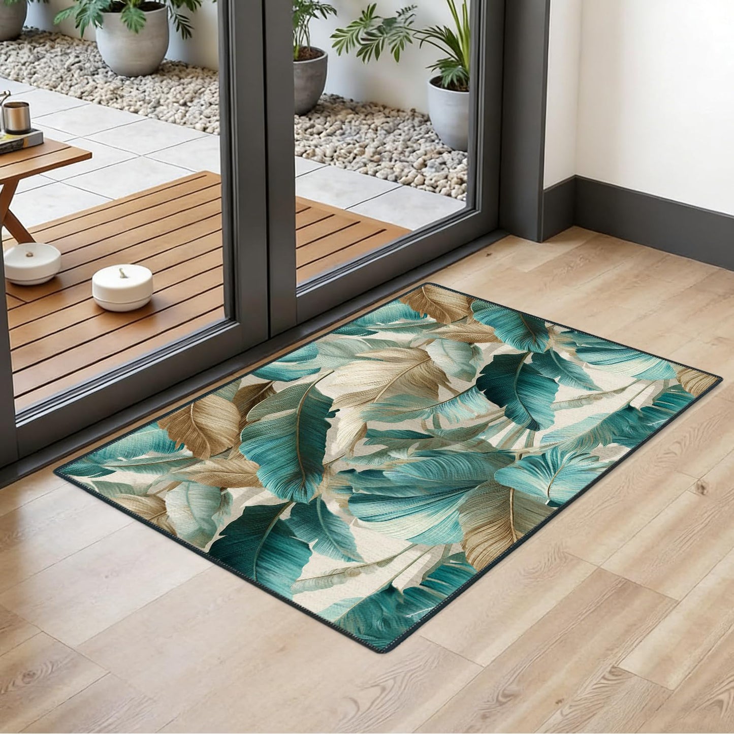 2x3FT Tropical Leaves Area Rug – Indoor Entryway, Non Slip Kitchen and Hallway Floor Mat, Washable Decorative Front Door Rug