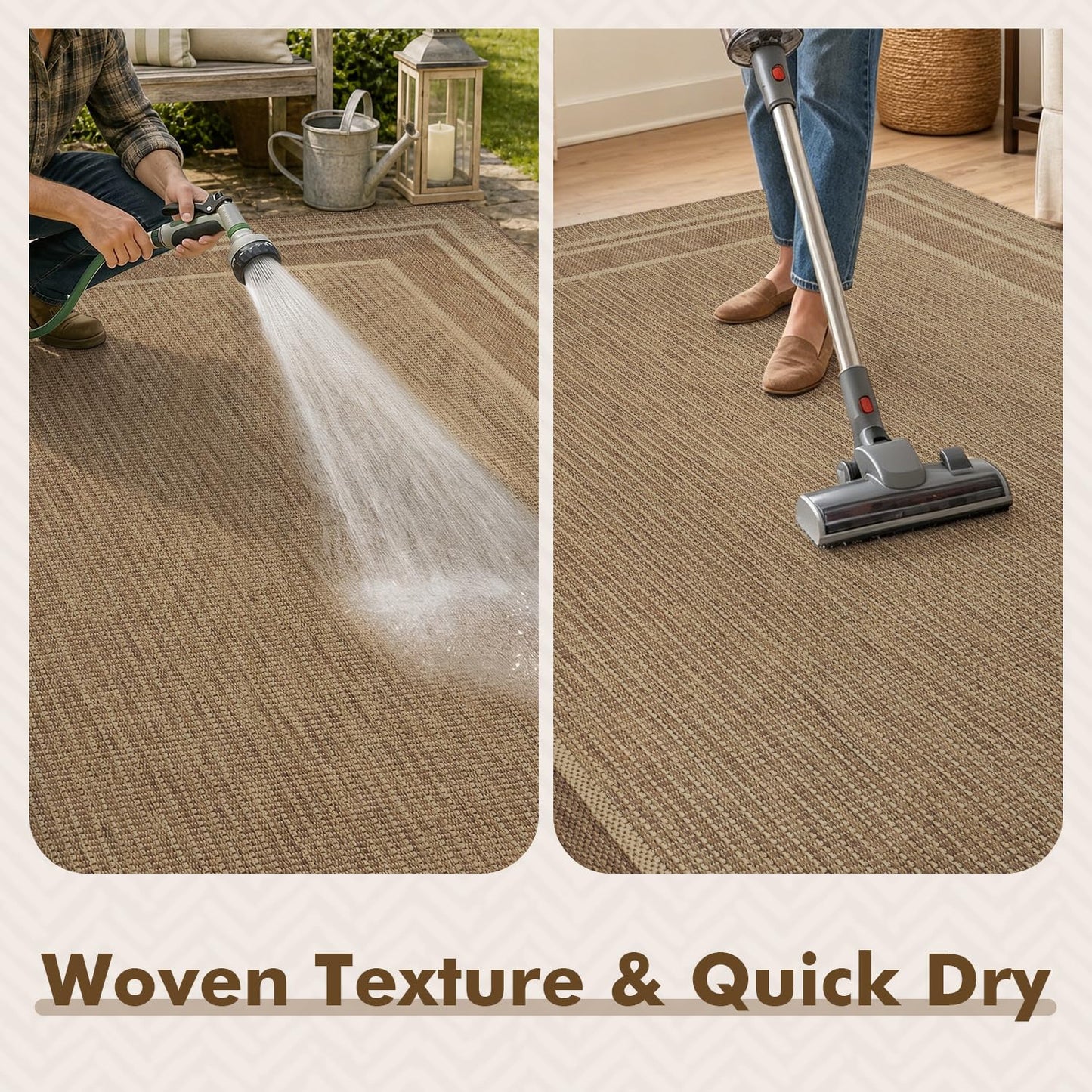 MontVoo-Outdoor Rug-Patio Rug 5x7 ft Polypropylene Indoor Outdoor Rugs Outdoor Carpet for Patio Deck Balcony Porch, Textured Weave, Durable for High Traffic, Fade-Resistant, Modern Neutral Brown