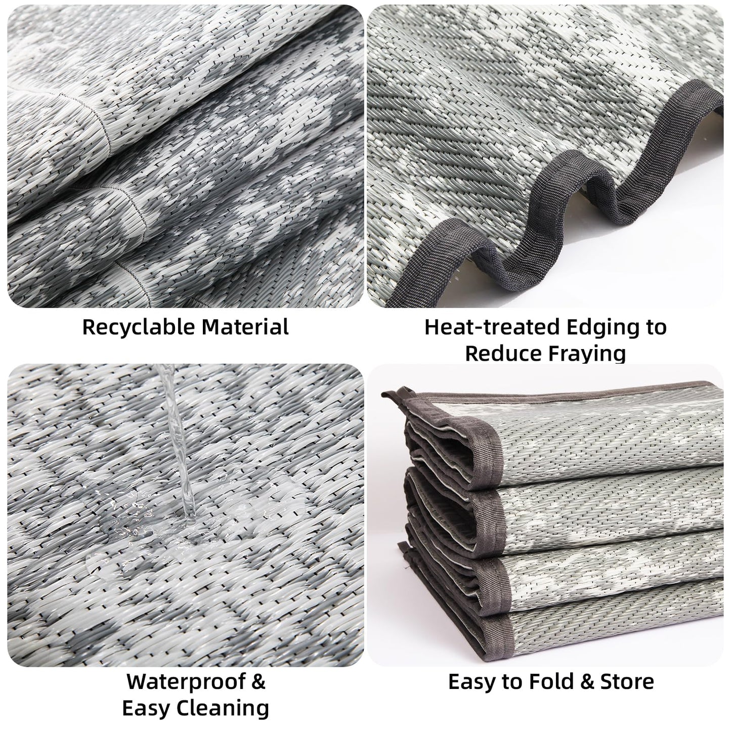 8'x 10' Outdoor Rug,Waterproof Reversible Patio Rugs,8x10 ft Plastic Straw Outdoor Carpet Foldable Plastic Camping Mat for Outside RV, Patio,Picnic,Camper,Balcony,Porch(Deep Gray)