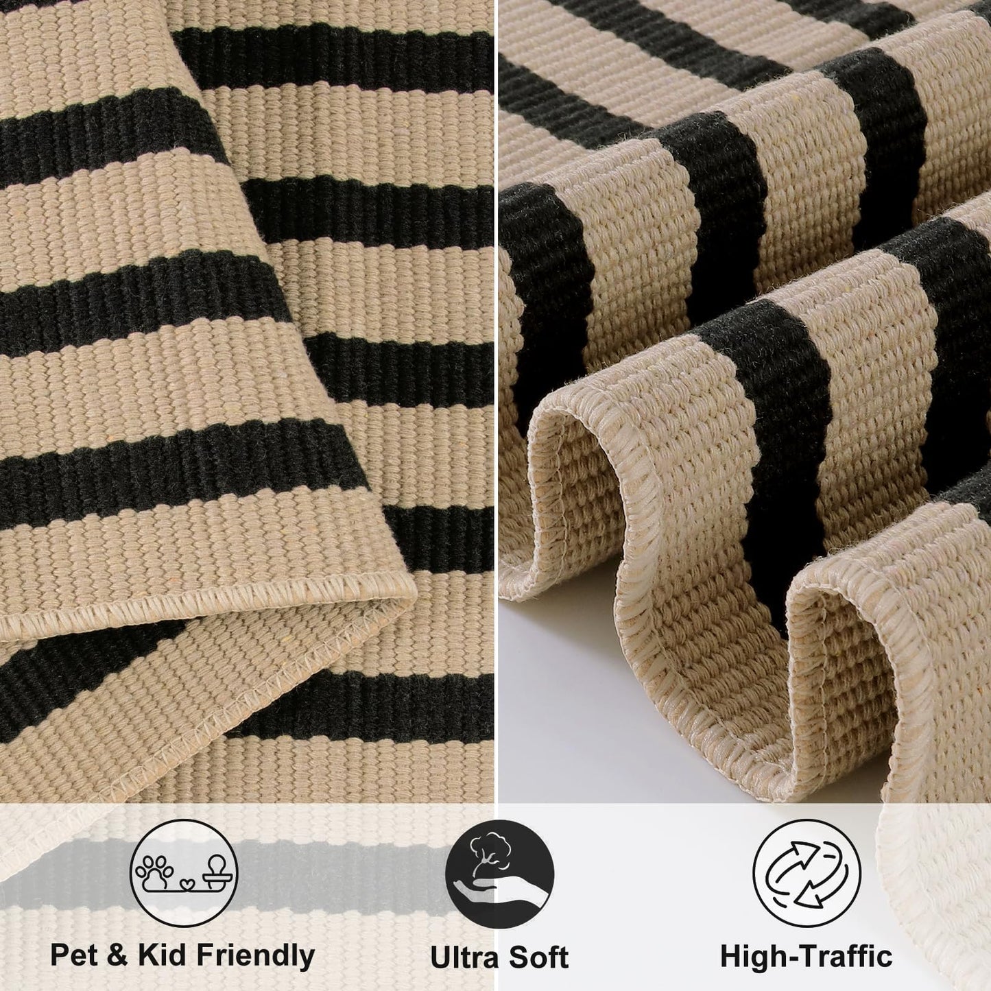 LEEVAN Outdoor Patio Rug 3x5, Washable Black and White Outdoor Rug, Outside Welcome Mat Striped Porch Door Mat Outside Entrance Layered Indoor Doormat