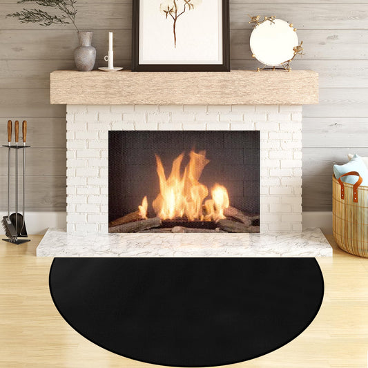 Fireplace Floor Mat, Hearth Fireproof Rug for Fireplaces and Woodstoves, High Temperature Fire Resistant Rug for Wood Stoves, Semicircle Shaped, Size 36" x24", Black Color