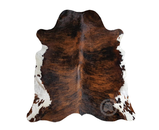 Sunshine Cowhides 100% Genuine Dark Brindle Tricolor Cowhide Rug - Modern Style Animal Skin Rug & Floor Carpet - Home Decor Area Rug for Living Room, Bedroom, Office & Kitchen Decor - Large (6x6-7ft)