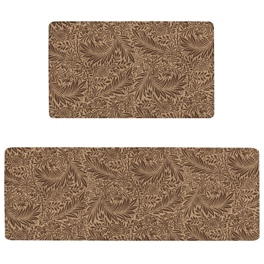 Tropical Palm Leaf Anti Fatigue kitchen Rug and Mat Non Slip Comfort Washable Waterproof Brown botanical Kitchen decor Mat, Ergonomic standing Rug Set of 2 for Home, Sink, Laundry, 17.3"x47"+17.3"x30"